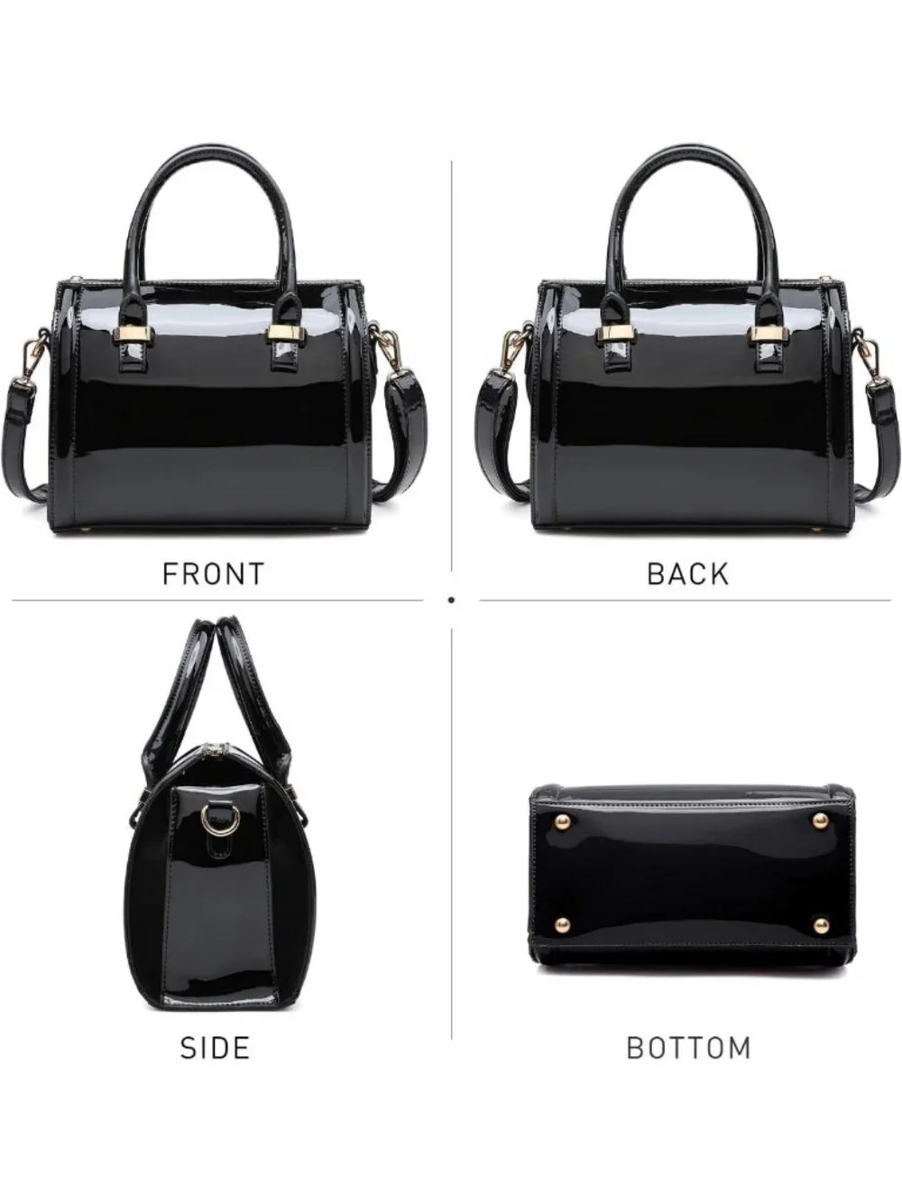 Chic Shiny Patent Faux Leather Barrel Handbag & Shoulder Purse for Women